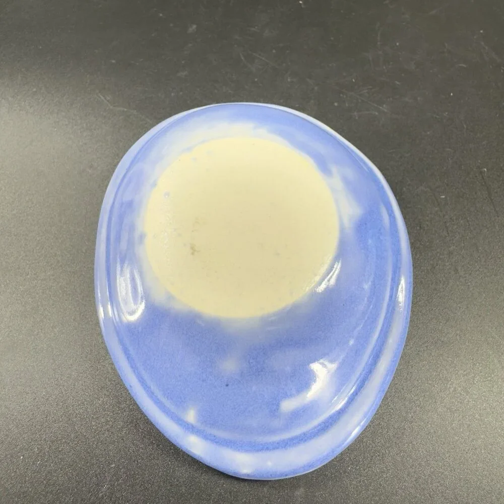 Vintage Yellowstone Pottery Ceramic Oval Trinket Holder Dish Small Plate Blue